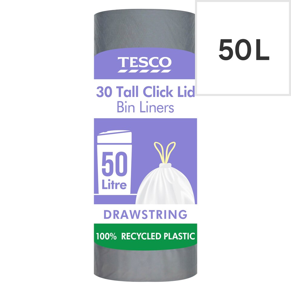 image 1 of Tesco Tall & Chunky Click Lid 30Pack 50L Bin Liners