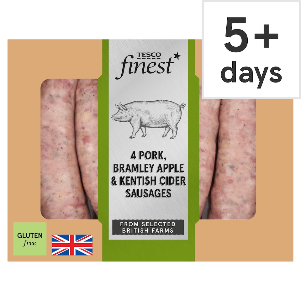 Tesco Finest 4 Pork, Bramley Apple & Kentish Cider Sausages 440g
