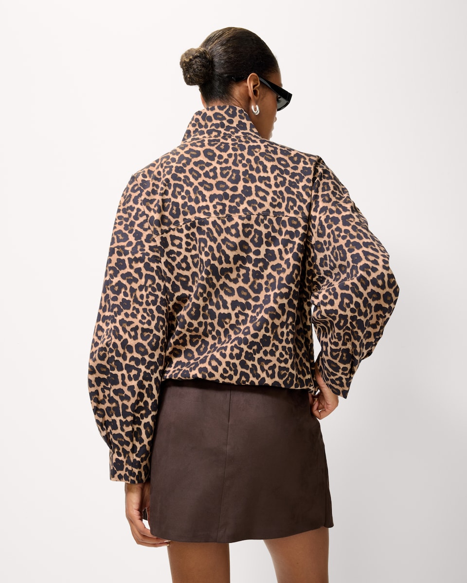 image 1 of F&F Leopard Print Funnel Neck Track Jacket in Multi Brown