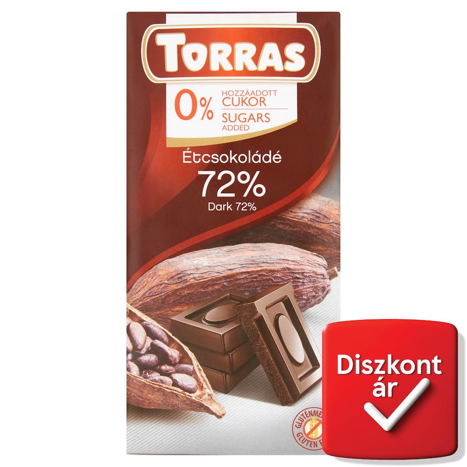 Torras étcsokoládé 72%-os kakaótartalommal, édesítőszerrel 75 g  1. kép