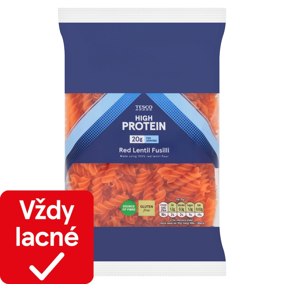 Tesco Fusilli sušené bezvaječné cestoviny z múky z červenej šošovice 250 g