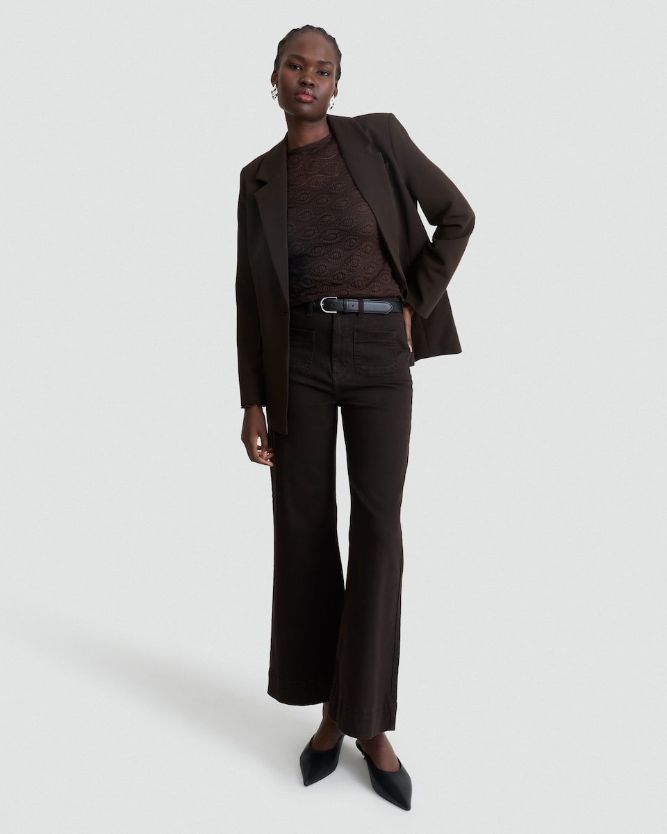 image 1 of F&F Lace Textured Long Sleeved Top in Olive