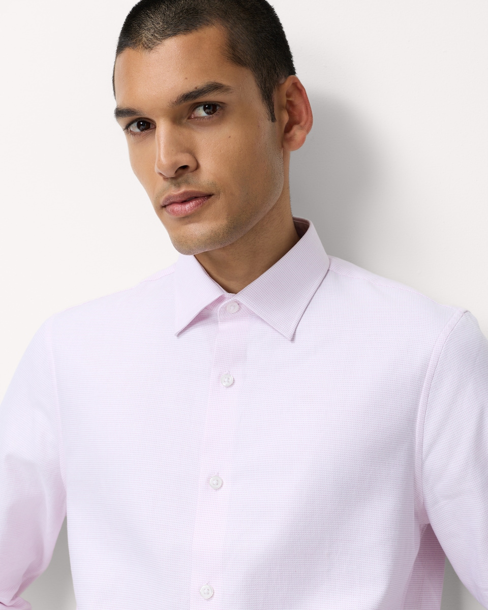 image 1 of F&F Pure Cotton Textured Slim Fit Shirt in Pink