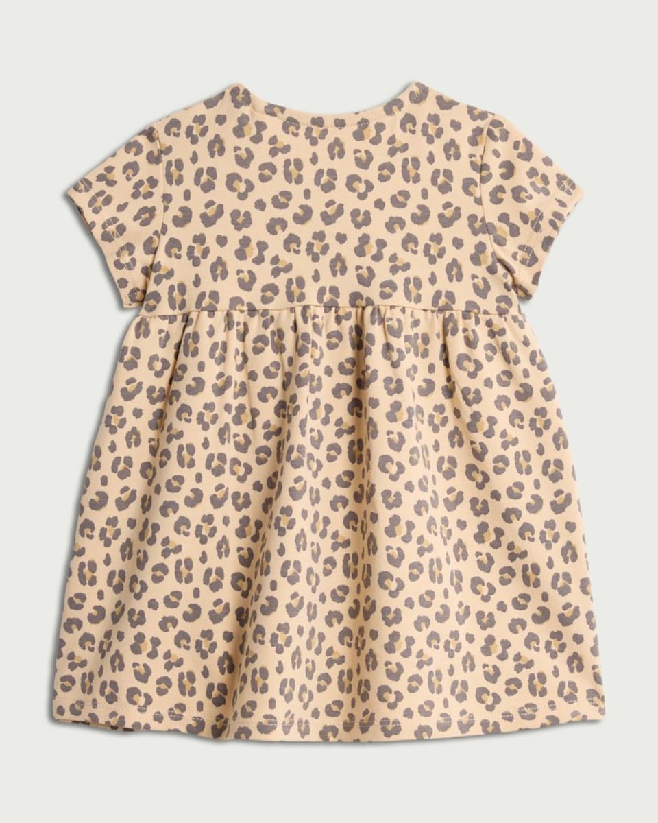image 1 of F&F Baby Cotton Rich Leopard Print Bow Dress in Tobacco