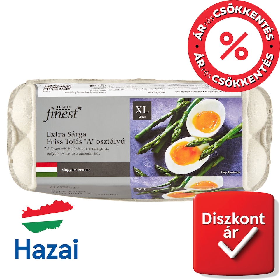 Tesco Finest "A" osztályú extra sárga friss tojás XL 10 db