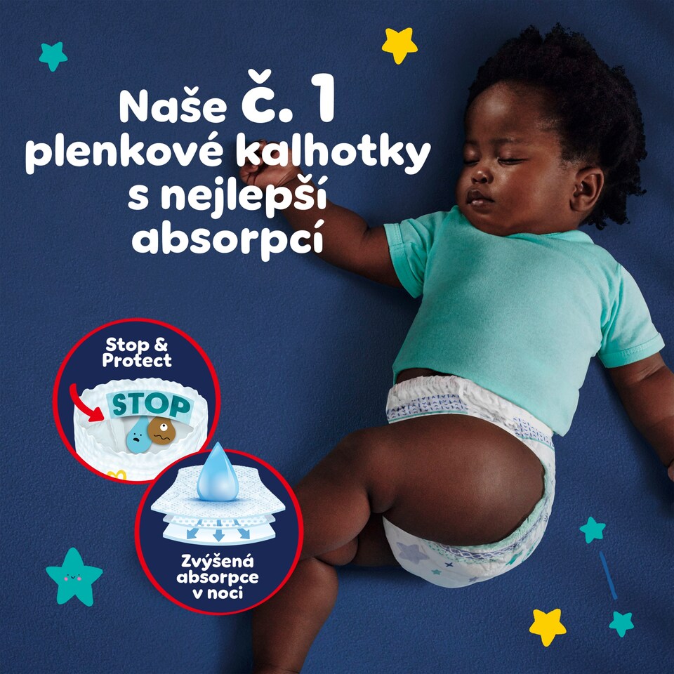 Obrázek 1 pro produkt Plenkové Kalhotky Pampers Pants Night Velikost 4, 25 Kusů, 9kg-15kg