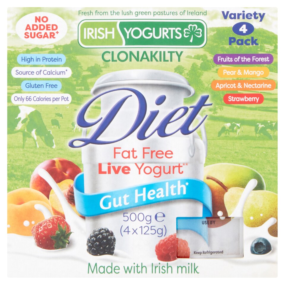 IRISH DIET FAT FREE FRUIT YOGURT 4X125G