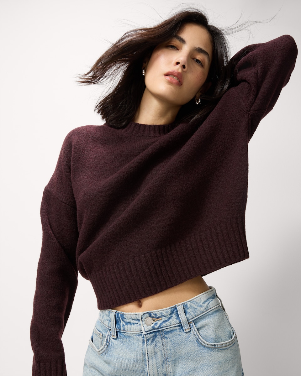 image 1 of F&F Crew Neck Jumper in Burgundy
