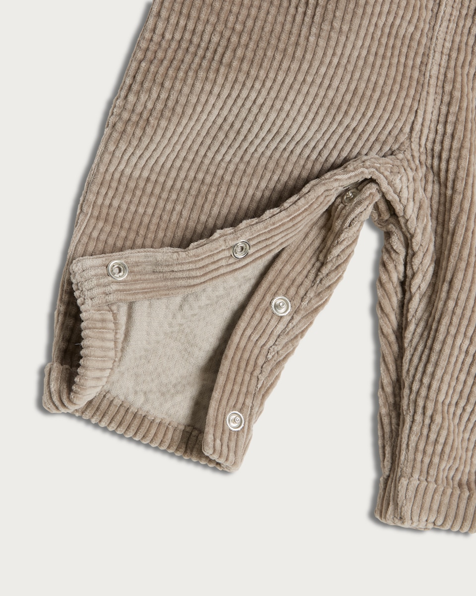 image 1 of F&F Baby 2-Pack Pure Cotton Corduroy Dungarees and Pretzel Print Bodysuit Set in Tan