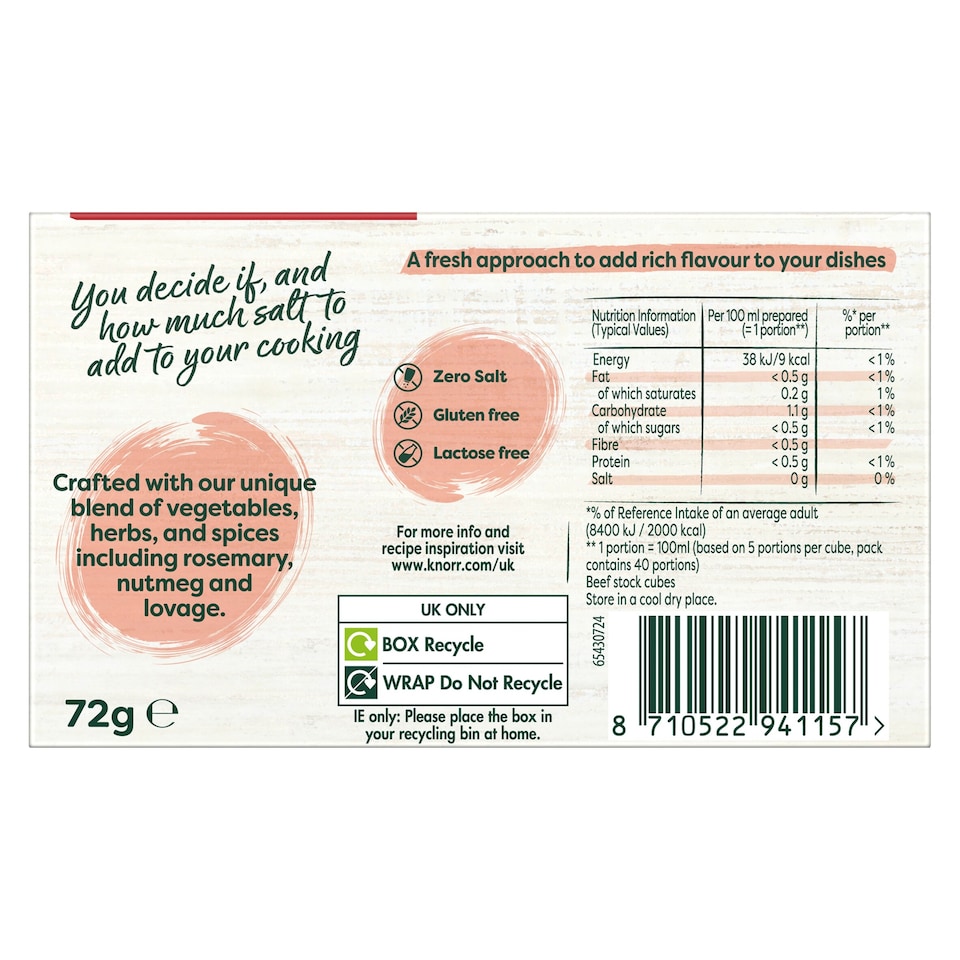 image 1 of Knorr Zero Salt Beef Stock cubes 8x9g