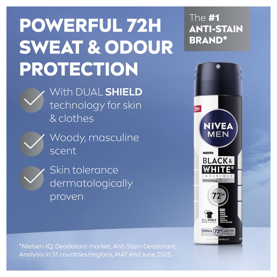 image 1 of NIVEA MEN Black & White Original Anti-Perspirant Deodorant Spray 150ml