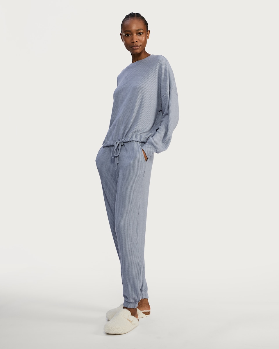 image 1 of F&F Waffle Textured Drawstring Pyjama Set in Blue
