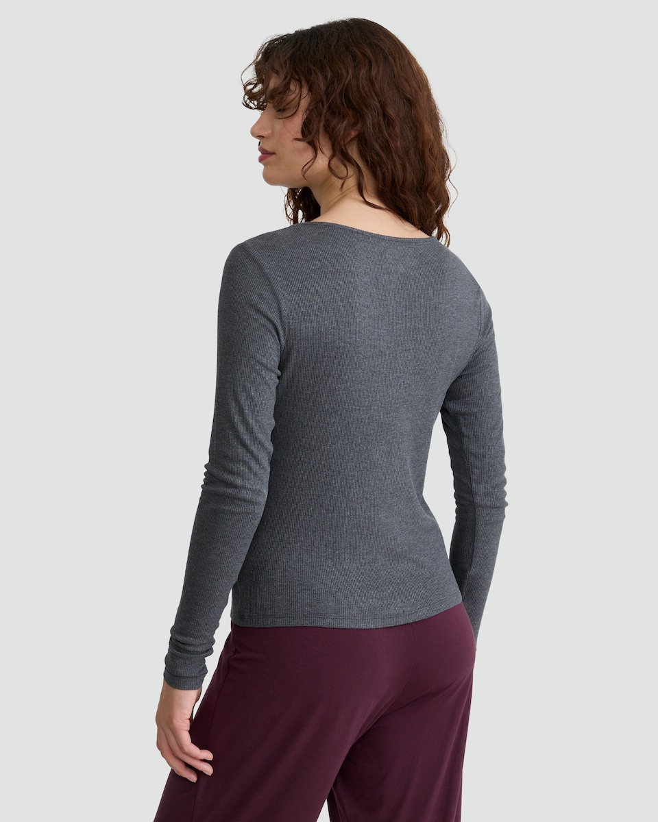 image 1 of F&F Ribbed Long Sleeved Henley Pyjama Top in Grey