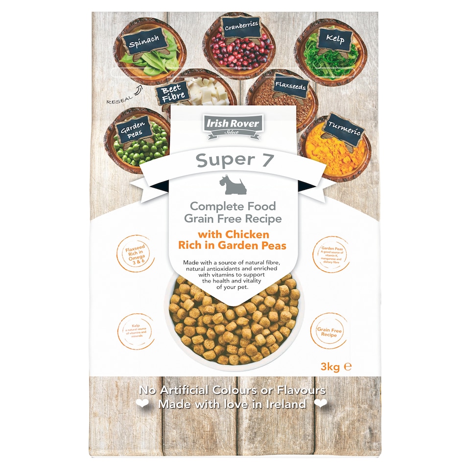 Irish Rover Super 7 with Chicken Rich in Garden Peas Dog Food 3kg