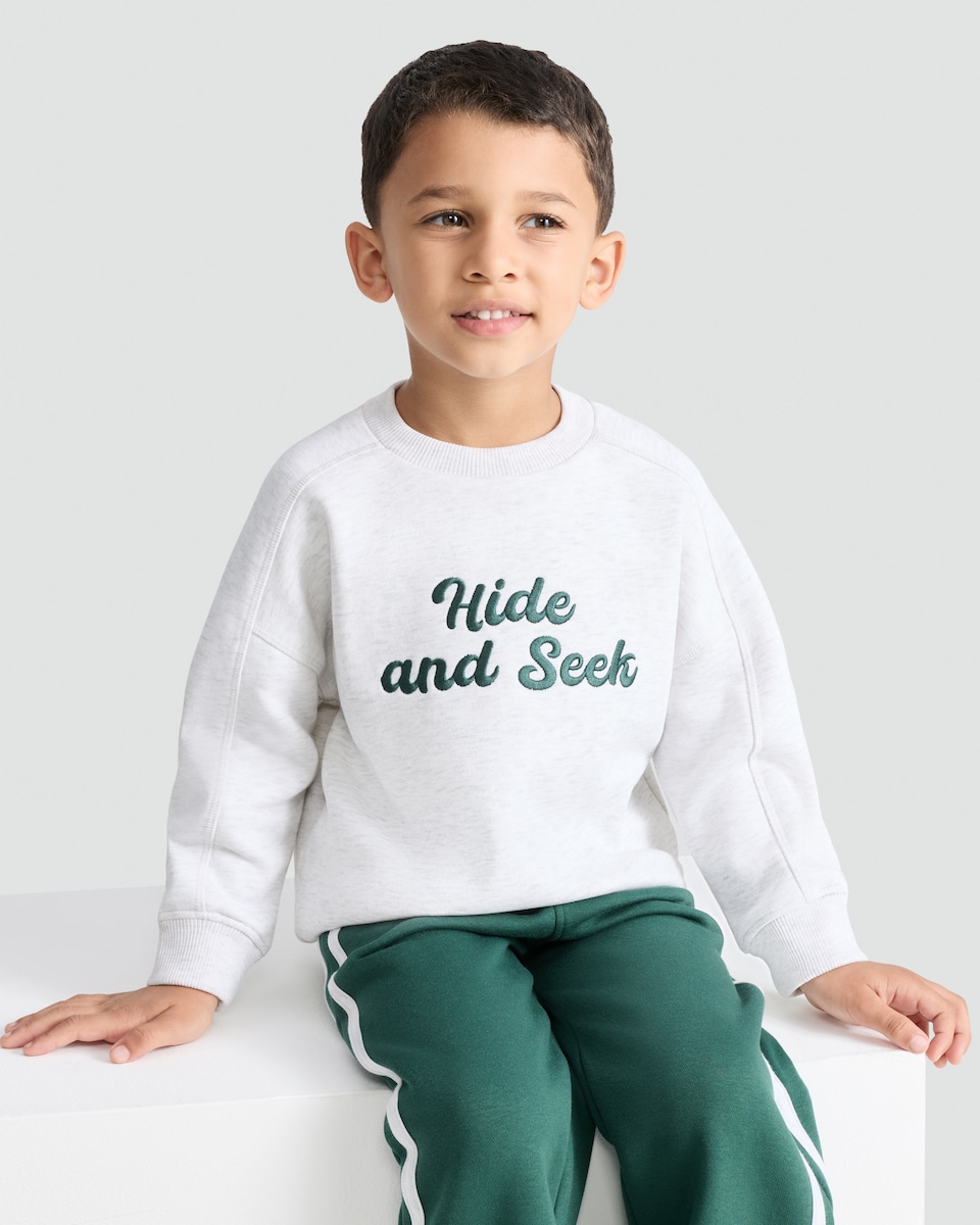 image 1 of F&F Boys 2-Piece Cotton Rich Slogan Sweatshirt and Joggers Set in Green