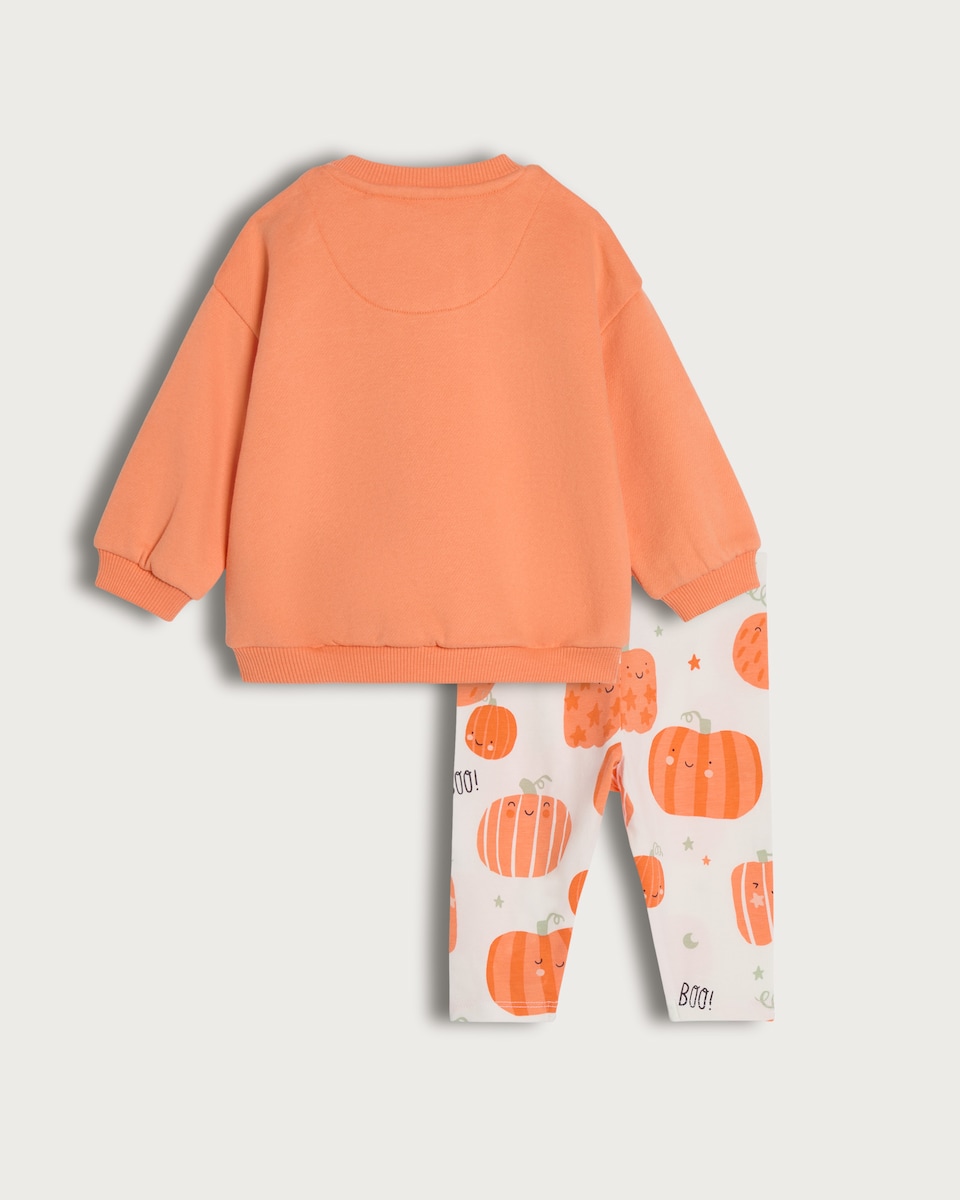image 1 of F&F Baby 2-Piece Cotton Rich Little Pumpkin Sweatshirt and Legging Set in Orange