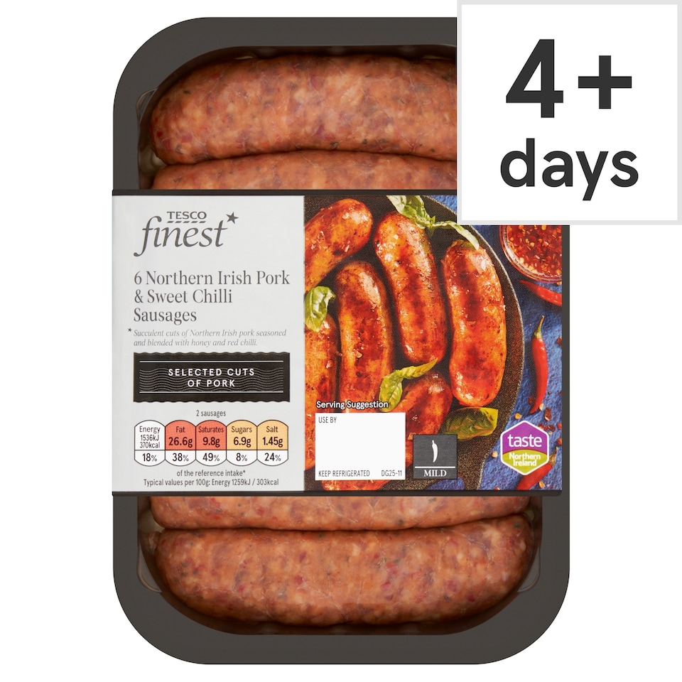 Ni Tesco Finest Pork & Sweet Chilli Sausages 400G
