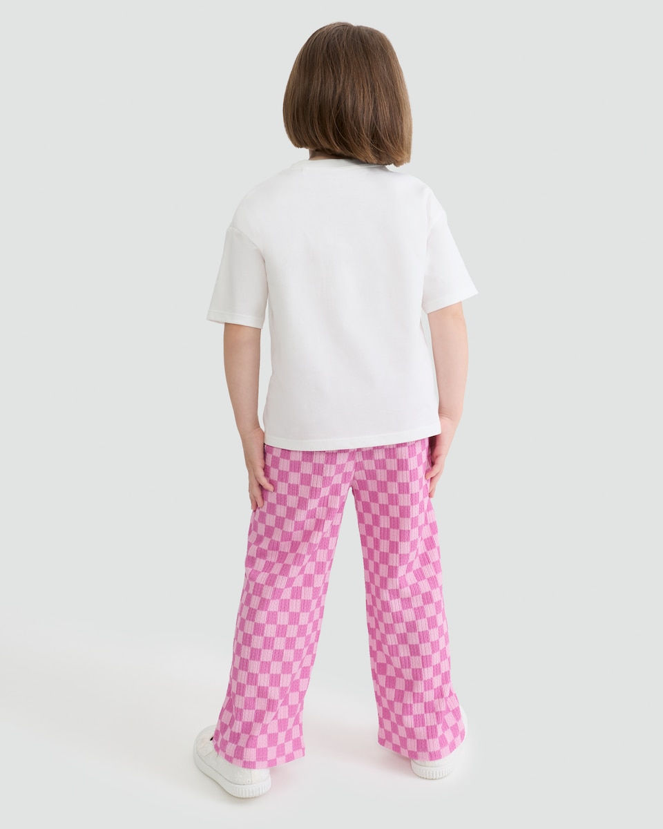 image 1 of F&F Girls 2-Piece Les Fraises T-Shirt and Check Trousers Set in Multi