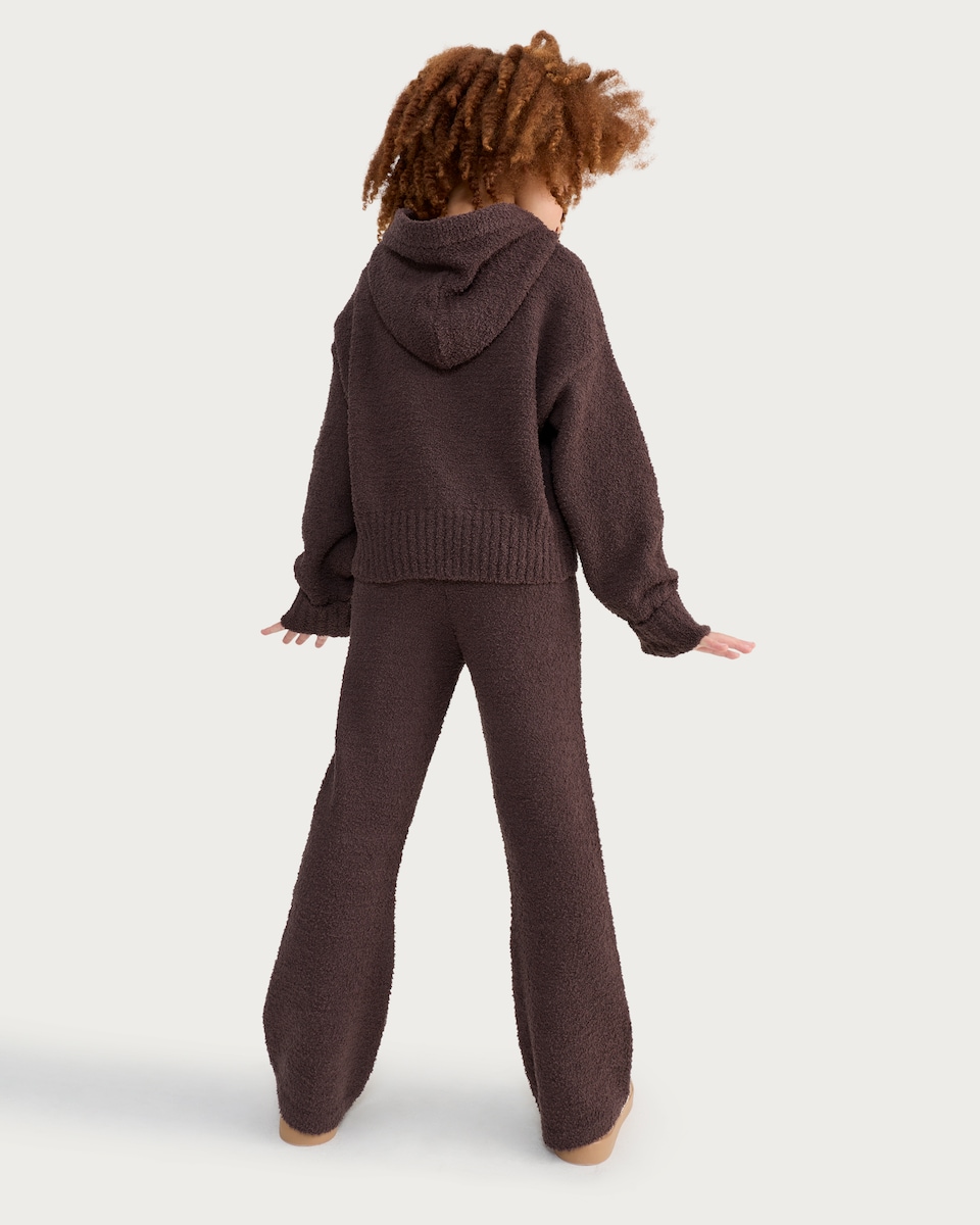 image 1 of F&F Girls 2-Piece Cosy Knitted Hoodie and Trousers Set in Brown