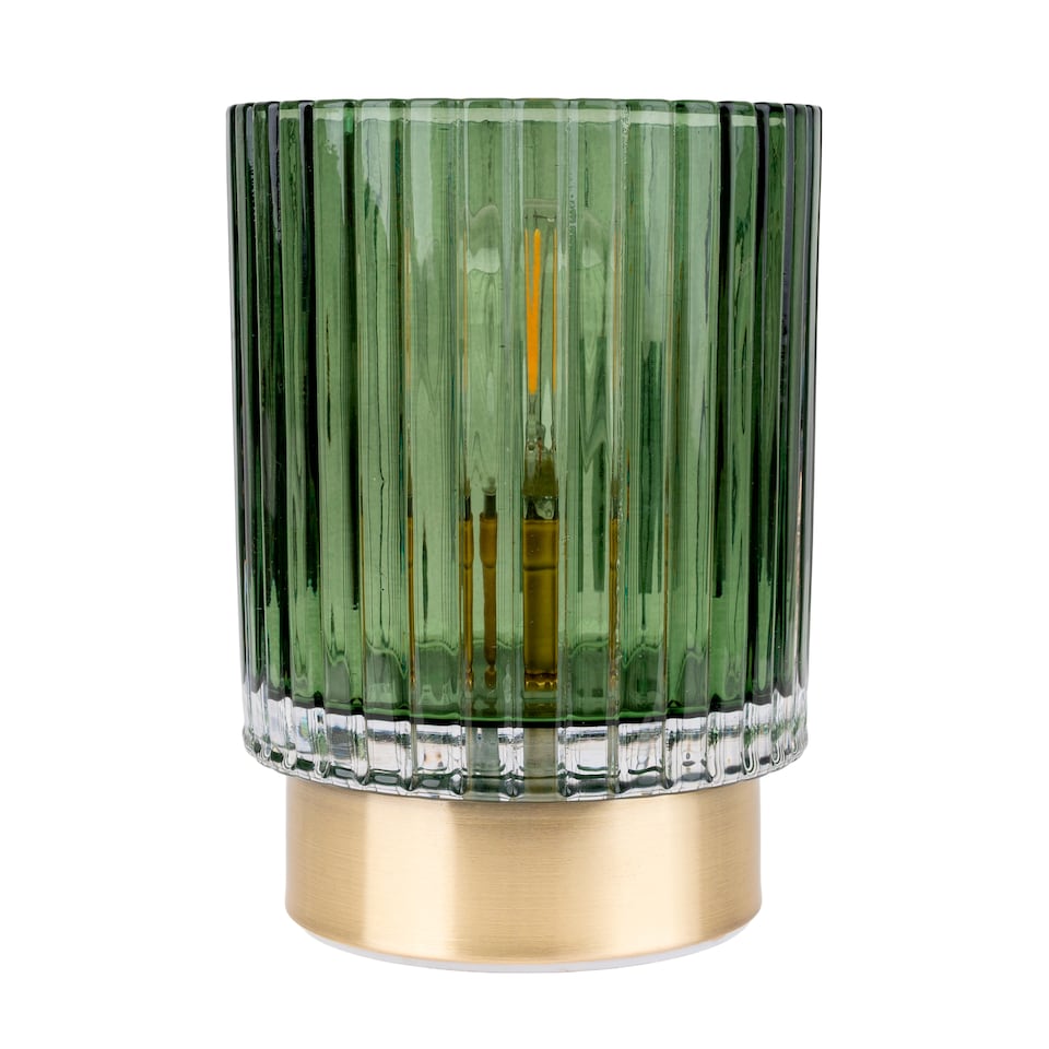 Candlelight Green Ribbed Battery Table Lamp