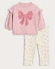 image 1 of F&F Baby 2-Piece Cotton Rich Bow Jumper and Leggings Set in Pink
