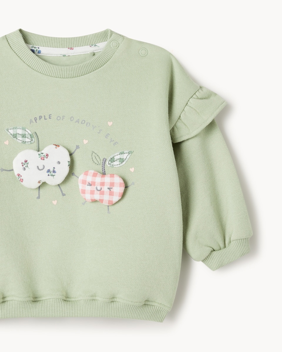 image 1 of F&F Baby Cotton Rich Frill Sweatshirt and Leggings Set in Green