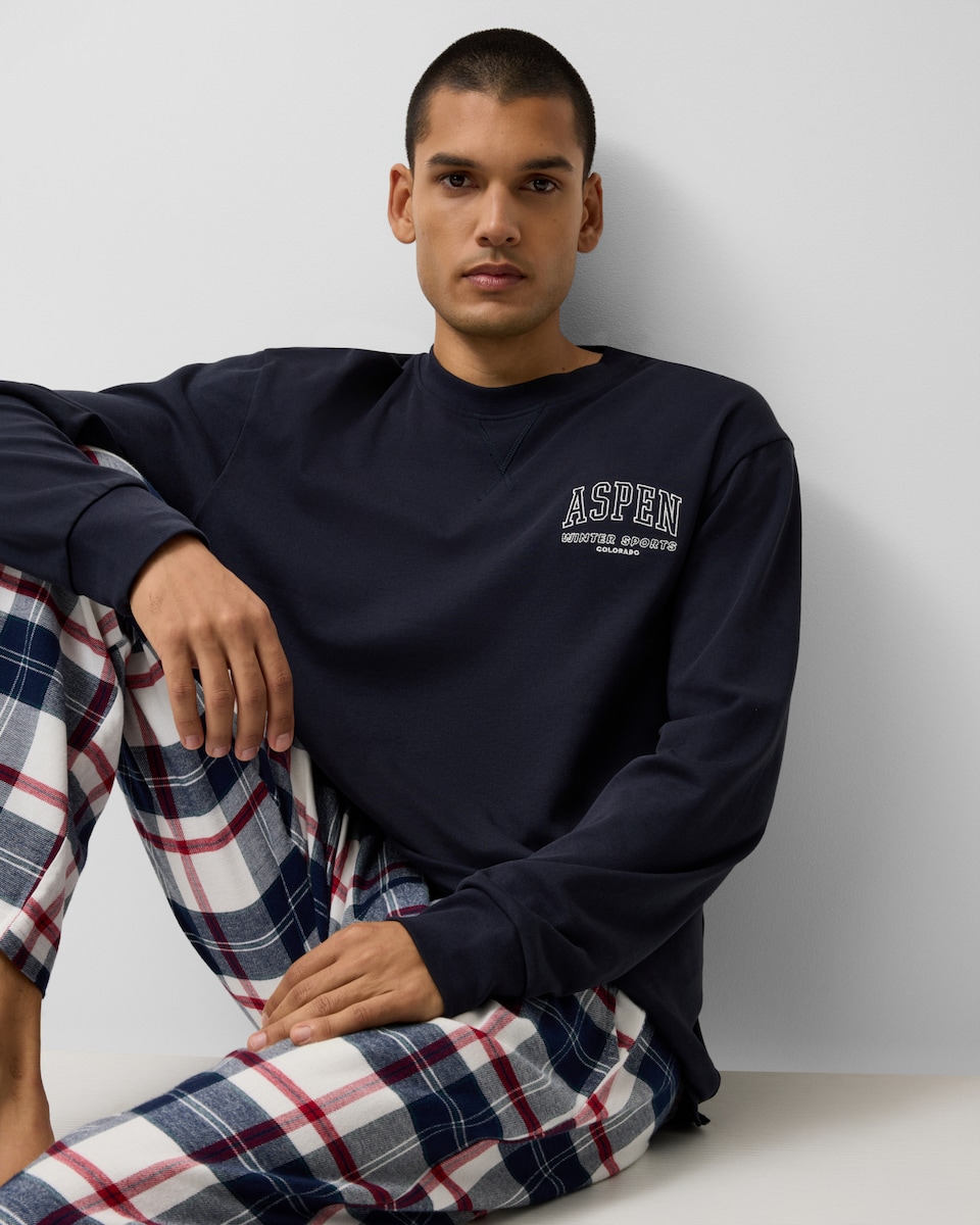 image 1 of F&F Pure Cotton Checked Pyjama Set in Navy