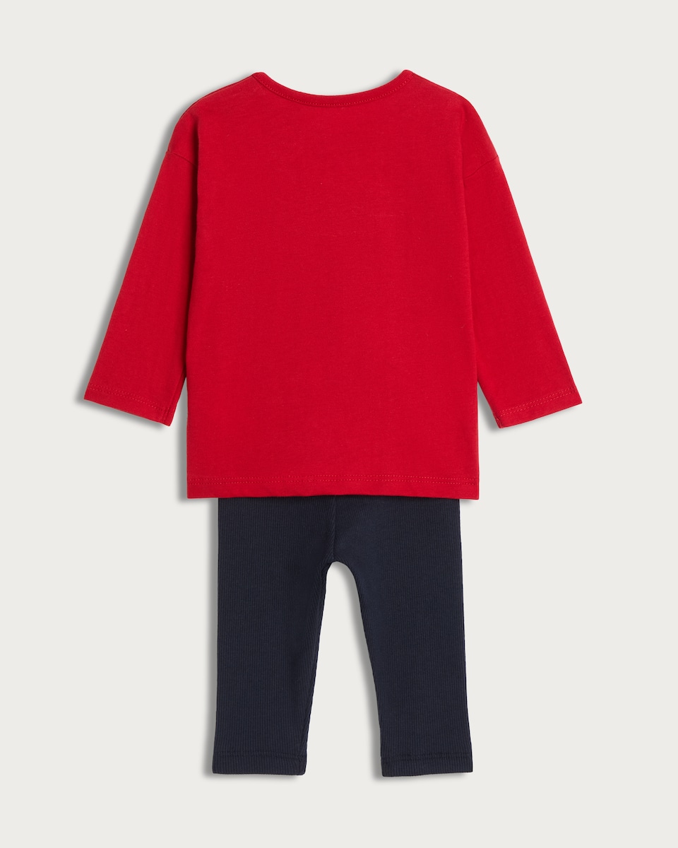 image 1 of F&F Baby 2-Piece Cotton Rich Beary Christmas Top and Leggings in Red
