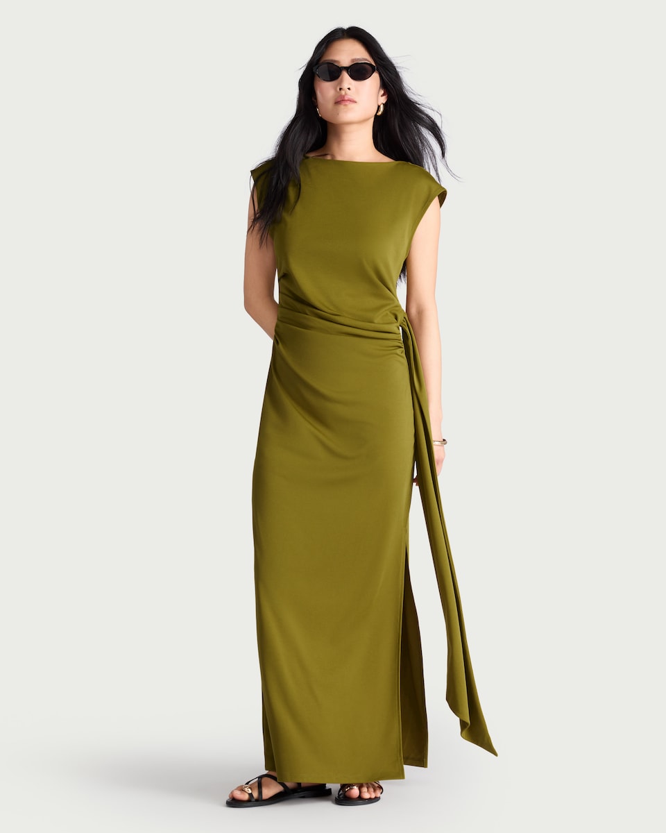 image 1 of F&F Ruched Maxi Dress in Olive