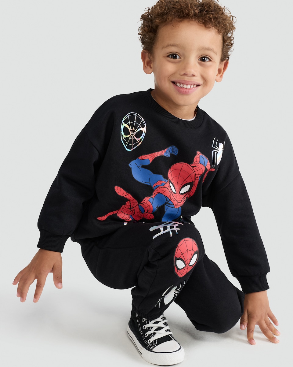 image 1 of Marvel Spider-Man 2-Piece Cotton Rich Sweatshirt and Joggers Set in Black