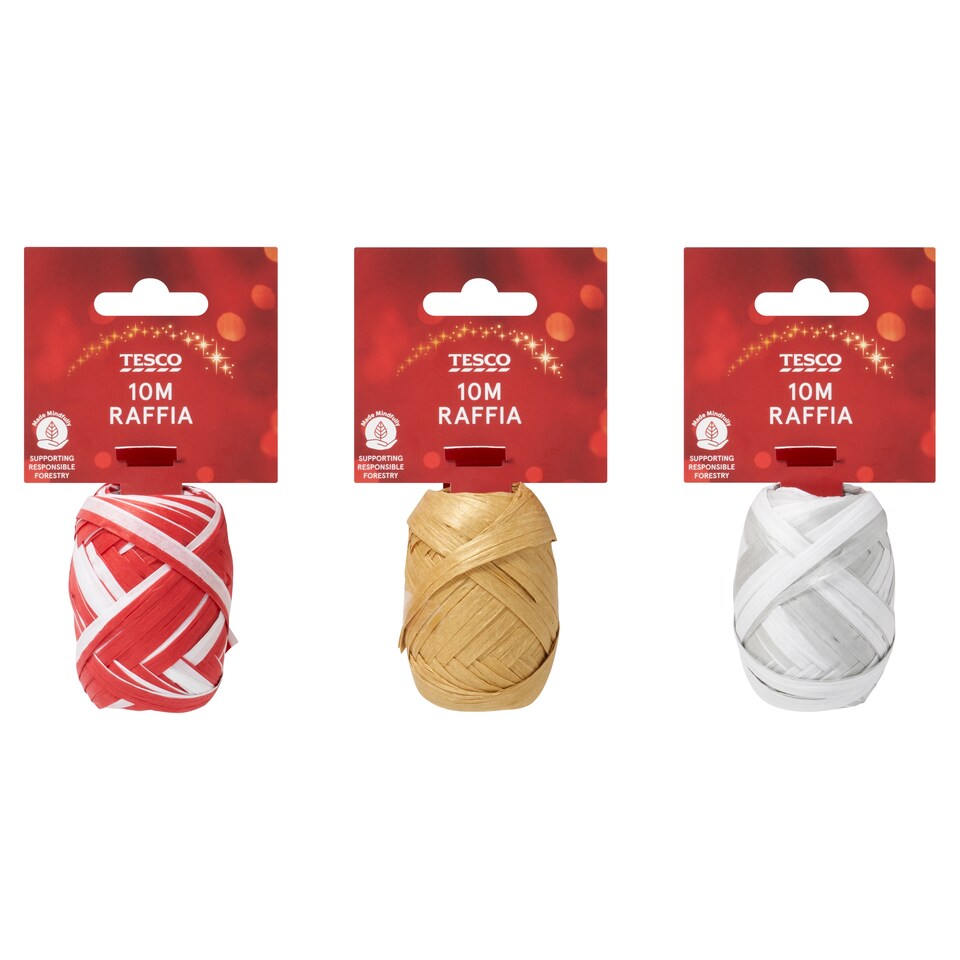 Tesco 10M Christmas Raffia Ribbon Assortment