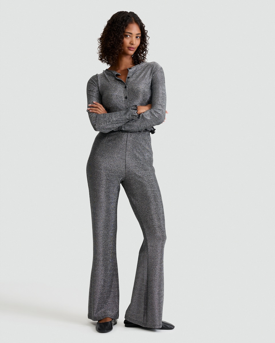 image 1 of OH ME OH MY Polyamide Metallic Flared Co-ord Trousers in Grey