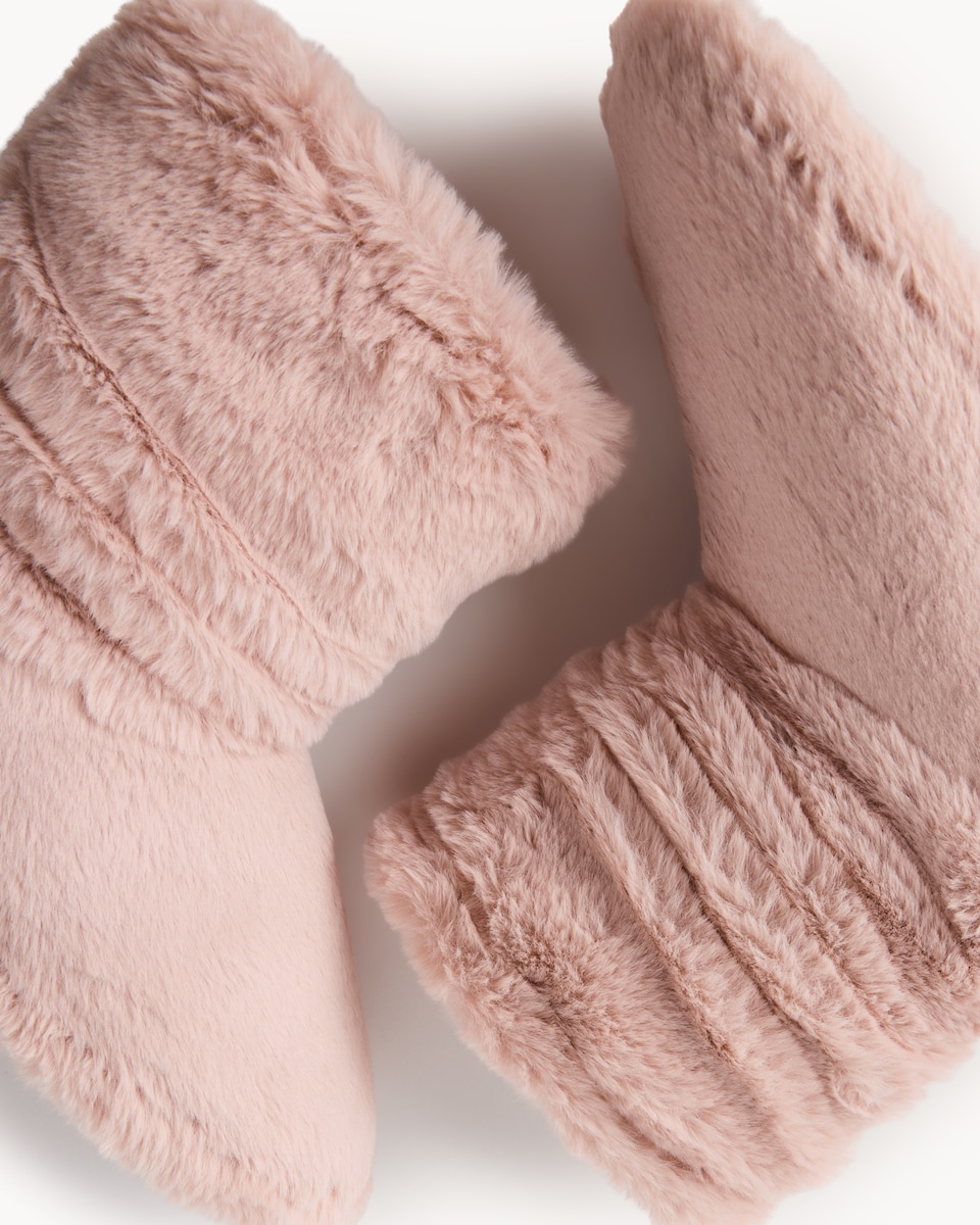 image 1 of F&F Faux Fur Slipper Boots in Pink
