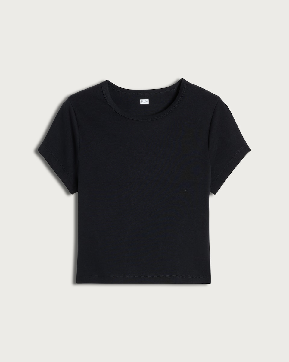 image 1 of F&F Cotton Rich Short Sleeved Cropped T-Shirt in Black
