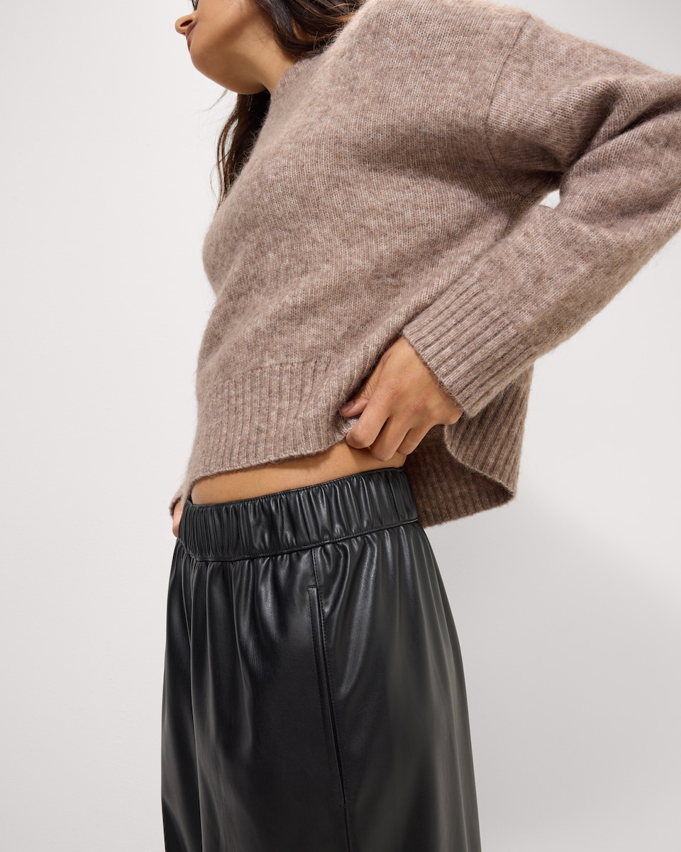 image 1 of F&F Faux Leather Wide Leg Trousers in Black