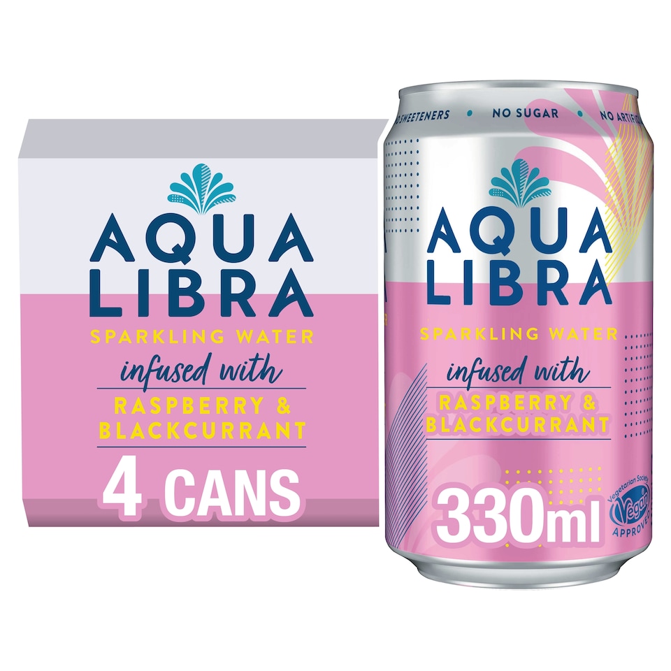 image 1 of Aqua Libra Sparkling Water Raspberry & Blackcurrant 4x330ml