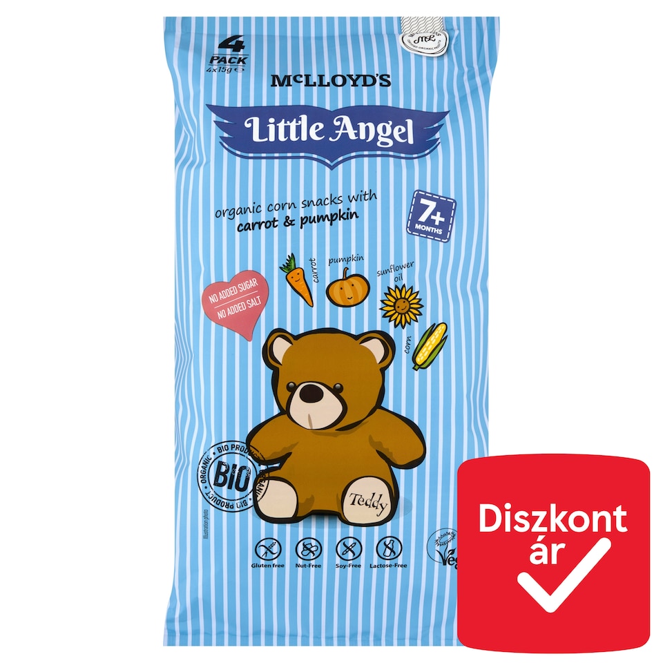 McLloyd's Little Angel Teddy Organic Corn Snack with Carrot & Pumpkin 4 x 15 g (60 g)