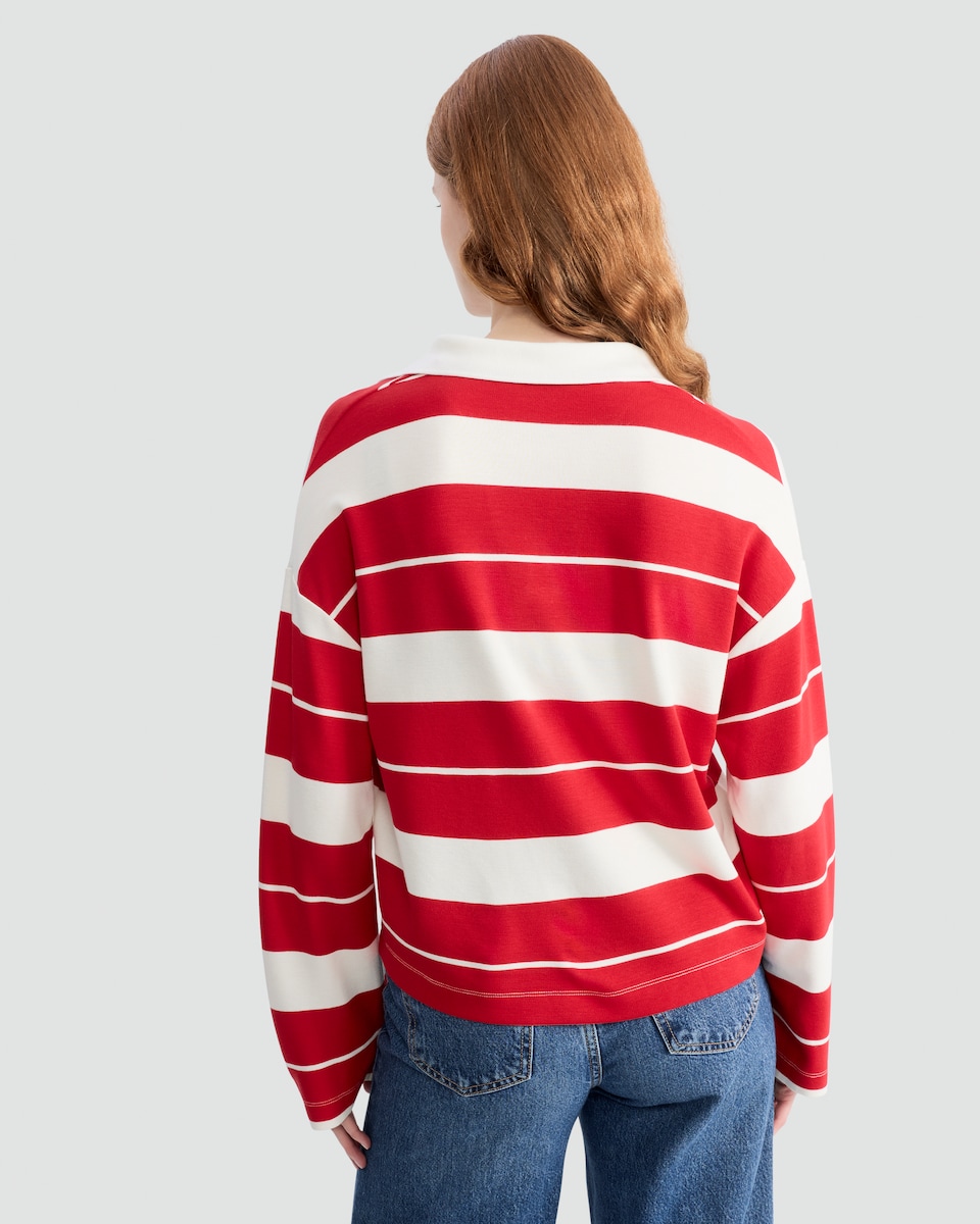 image 1 of F&F Stripe Collared Rugby Top in Multi Red