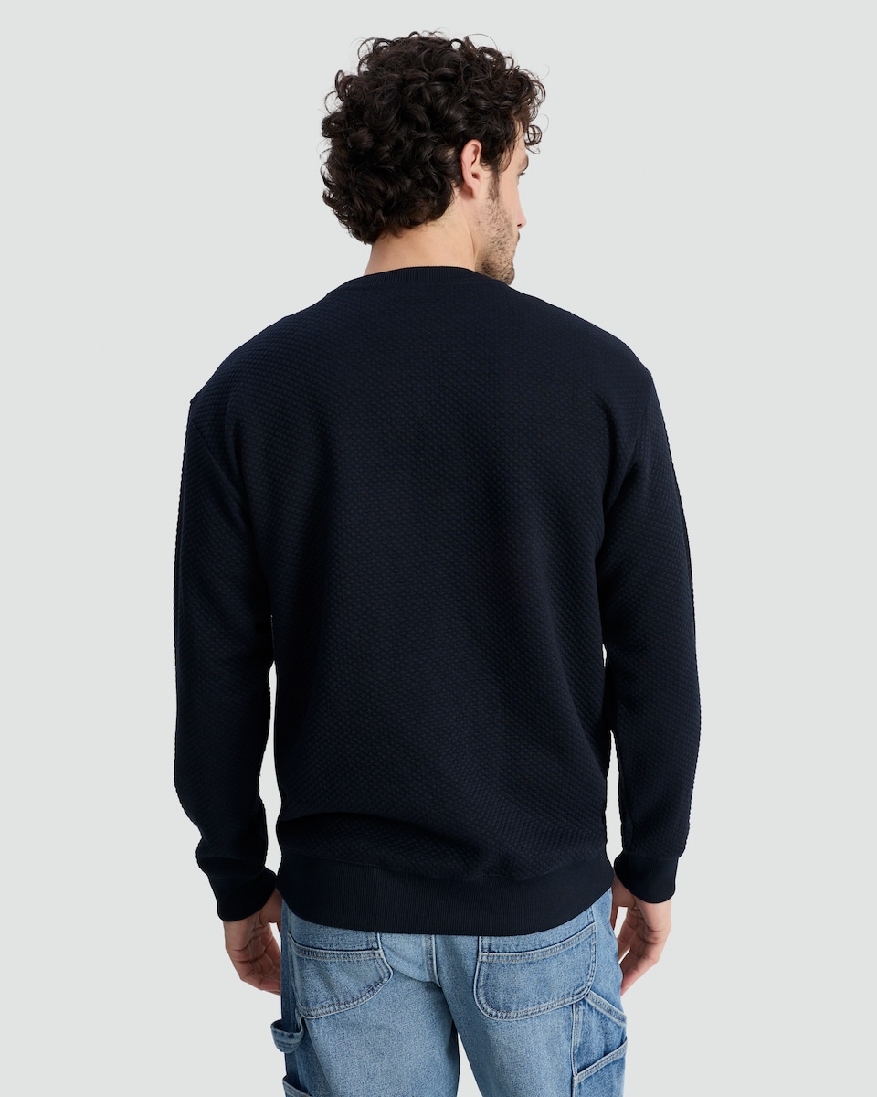 image 1 of F&F Quilted Textured Crew Sweatshirt in Navy