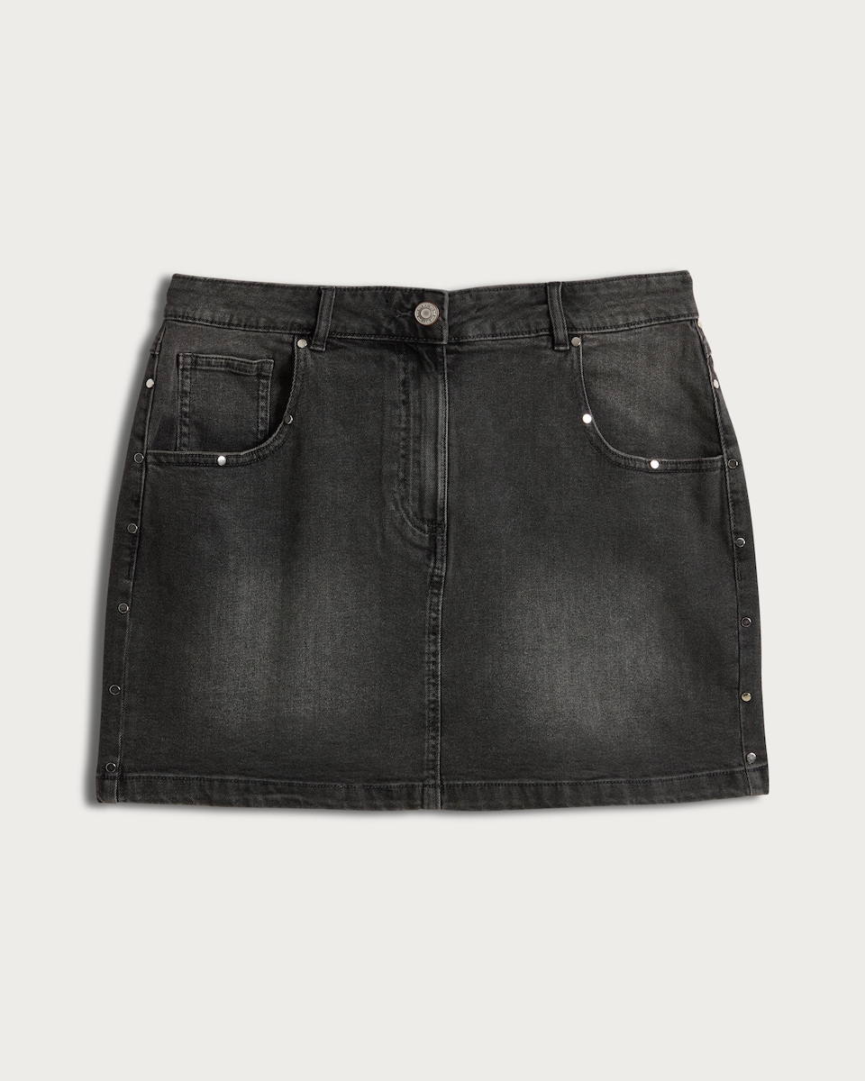 OH ME OH MY Cotton Rich Studded Denim Skirt in Black