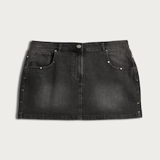 OH ME OH MY Cotton Rich Studded Denim Skirt in Black