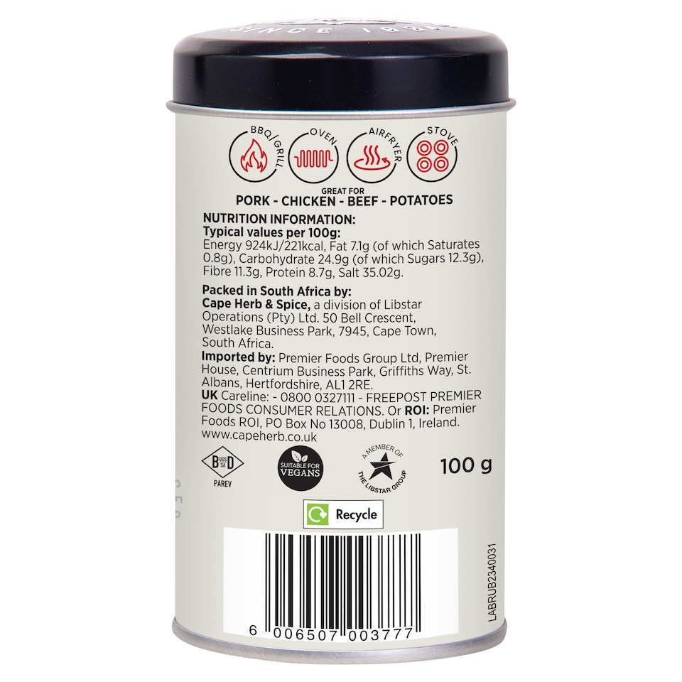 image 1 of Cape Herb & Spice Rub Spanish Smoked Paprika & Mustard Seasoning 100g