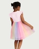 image 3 of F&F Girls Unicorn Rainbow Flutter Sleeved Dress in Multi Pink