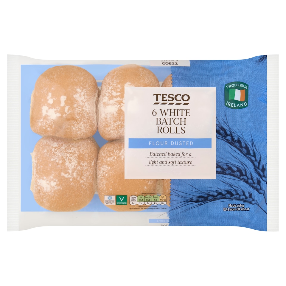 Tesco 6 White Batch Rolls 290g