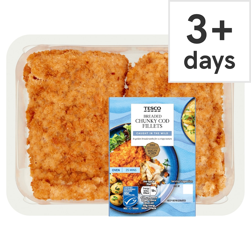Tesco 2 Breaded Chunky Cod Fillets 350G