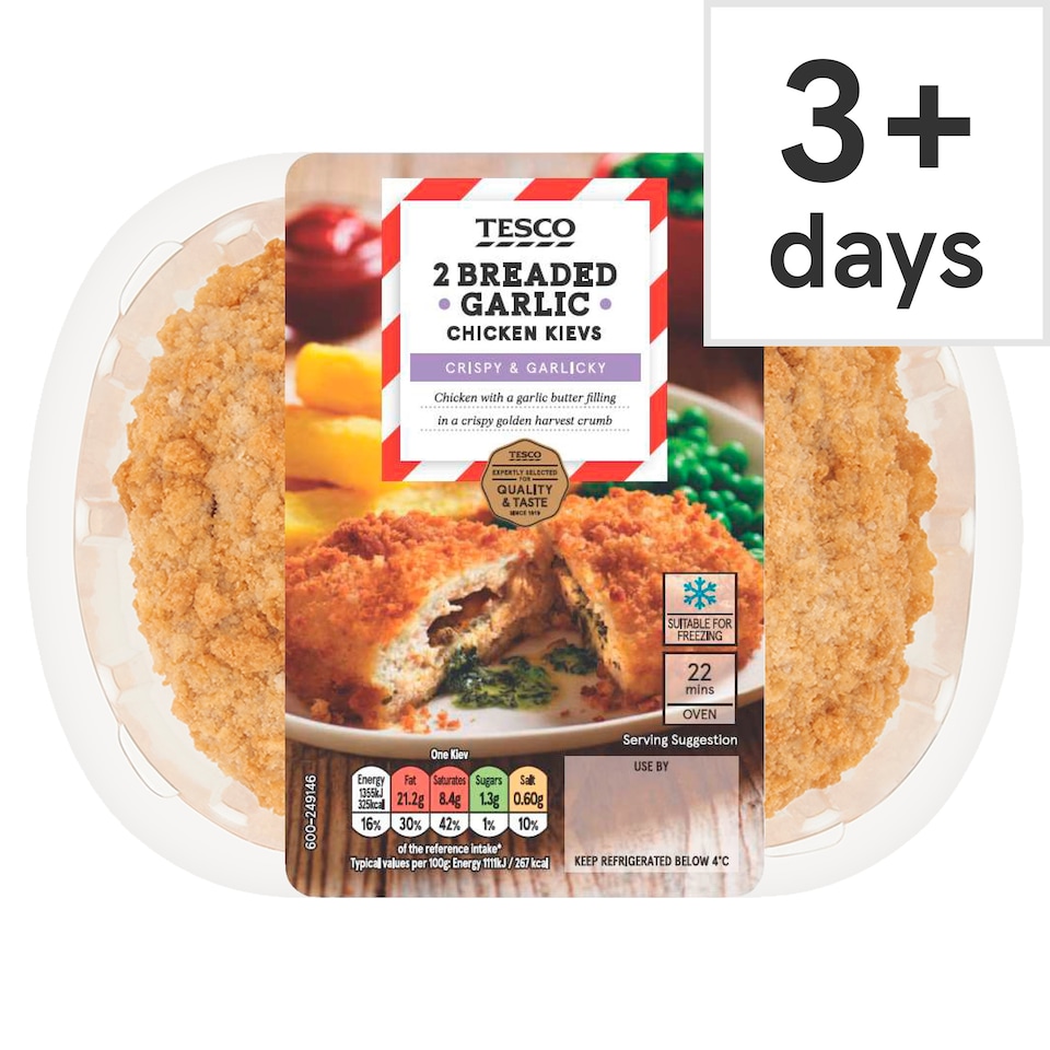 Tesco 2 Breaded Garlic Chicken Kievs 260g