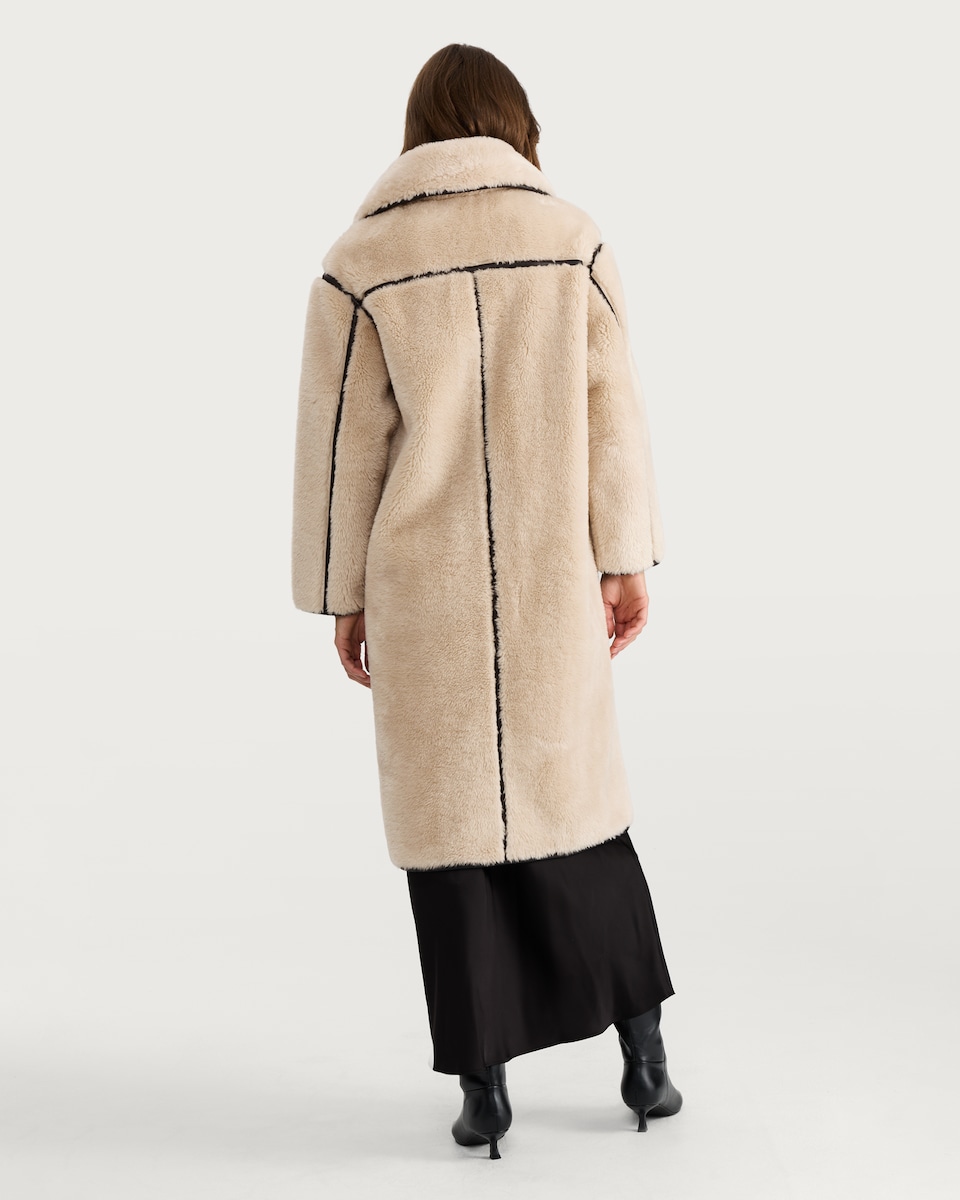 image 1 of F&F Faux Shearling Toggle Fastening Coat in Cream