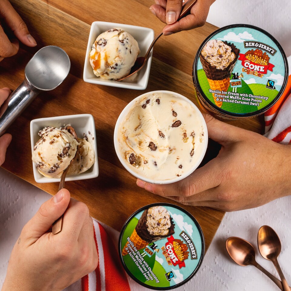 image 1 of Ben & Jerry's Vanilla Ice Cream Chocolate Waffle Cone Salted Caramel 465Ml