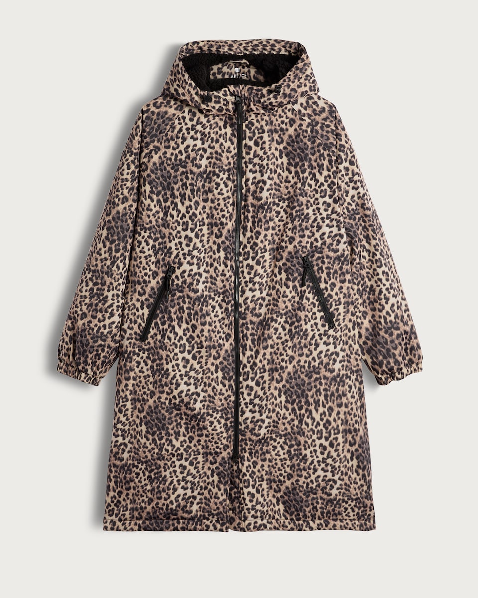 image 1 of F&F Leopard Print Fleece Lined Waterproof Raincoat in Multi Brown