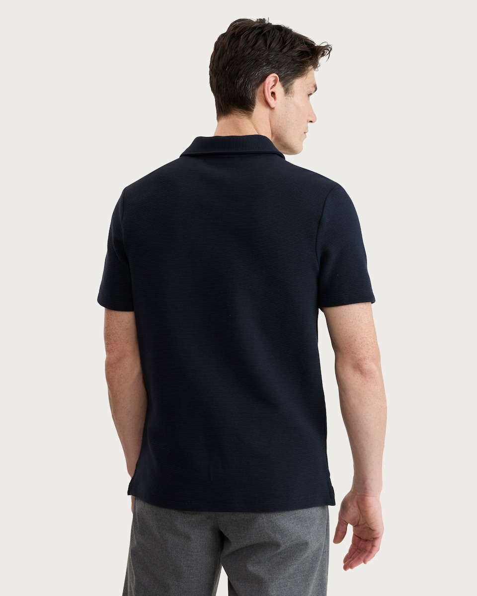 image 1 of F&F Cotton Rich Ottoman Textured Short Sleeved Polo Shirt in Navy